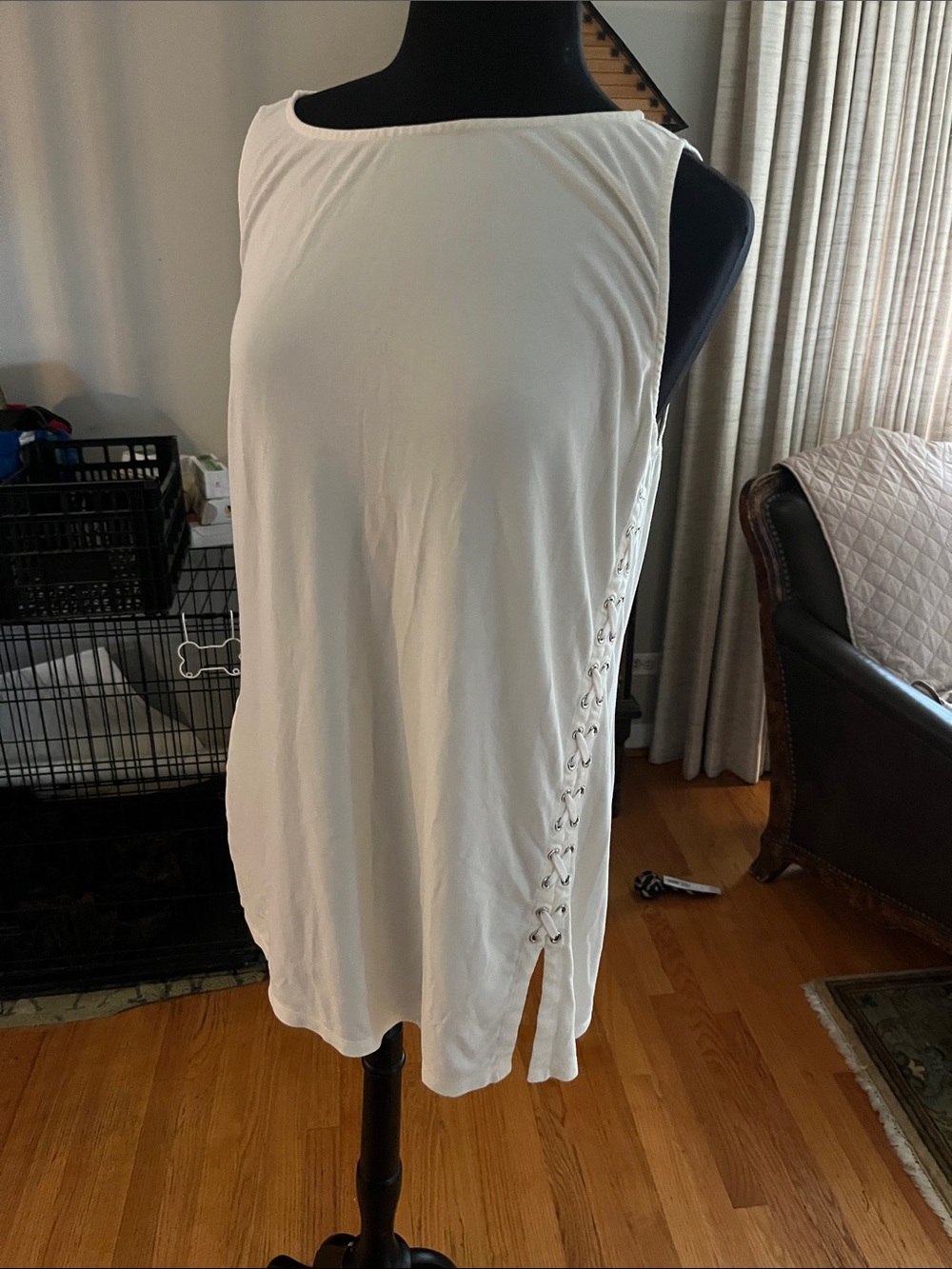 Lauren Ralph Lauren White Lace-Up Side Tank Top
